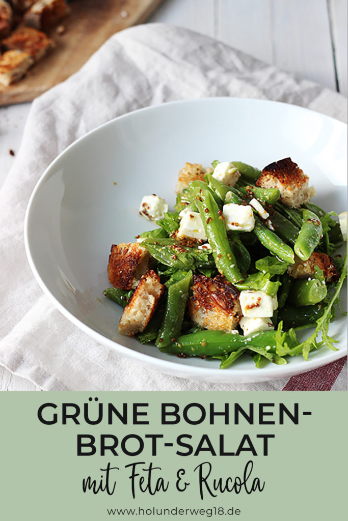 leichter Sommersalat: Grüne Bohnen-Brot-Salat mit feta und Rucola - vegetarisches Rezept